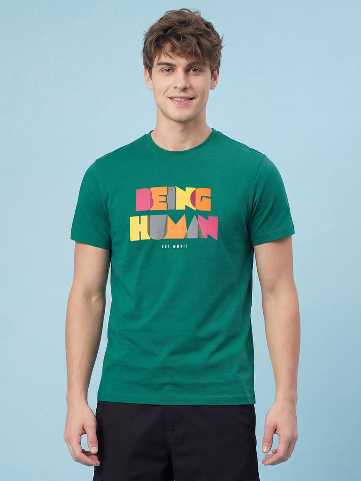 Green Moderno Fit Men's Round Neck Short Sleeves T-Shirt by Being Human ClothingÂ 