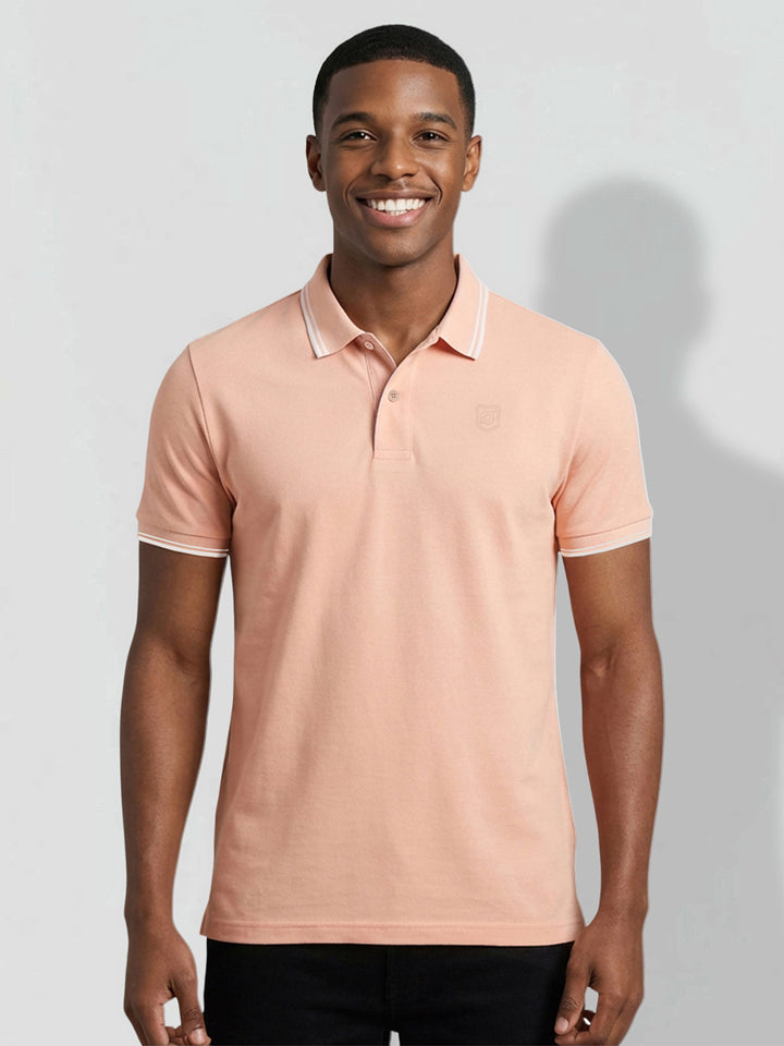 Peach Moderno Fit Men's Short Sleeves Tipped Collar T-Shirt by Being Human Clothing
