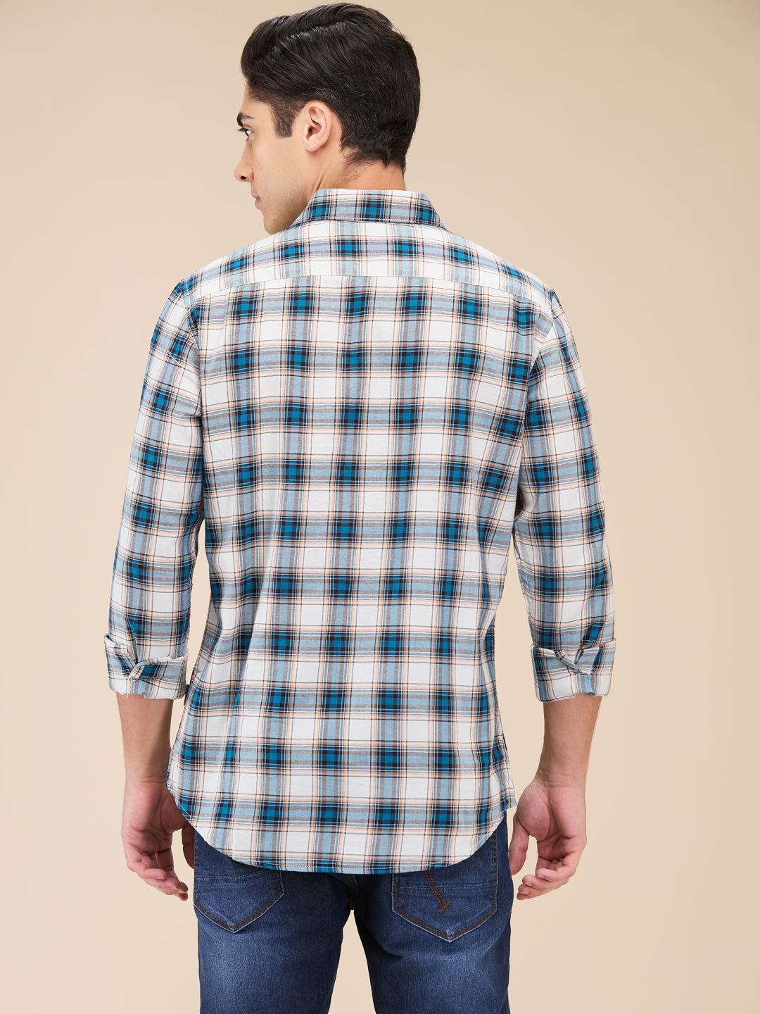 Green Slim Straight Fit Regular Collar Long Sleeves Men's Shirt by Being Human Clothing