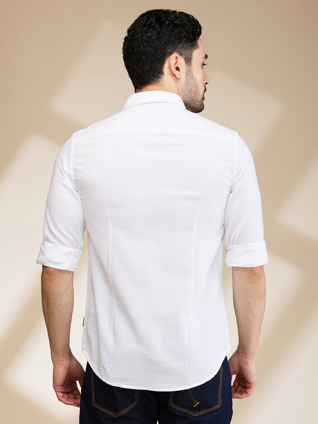 White Slim Fit Regular Collar Men's Shirt by Being Human Clothing