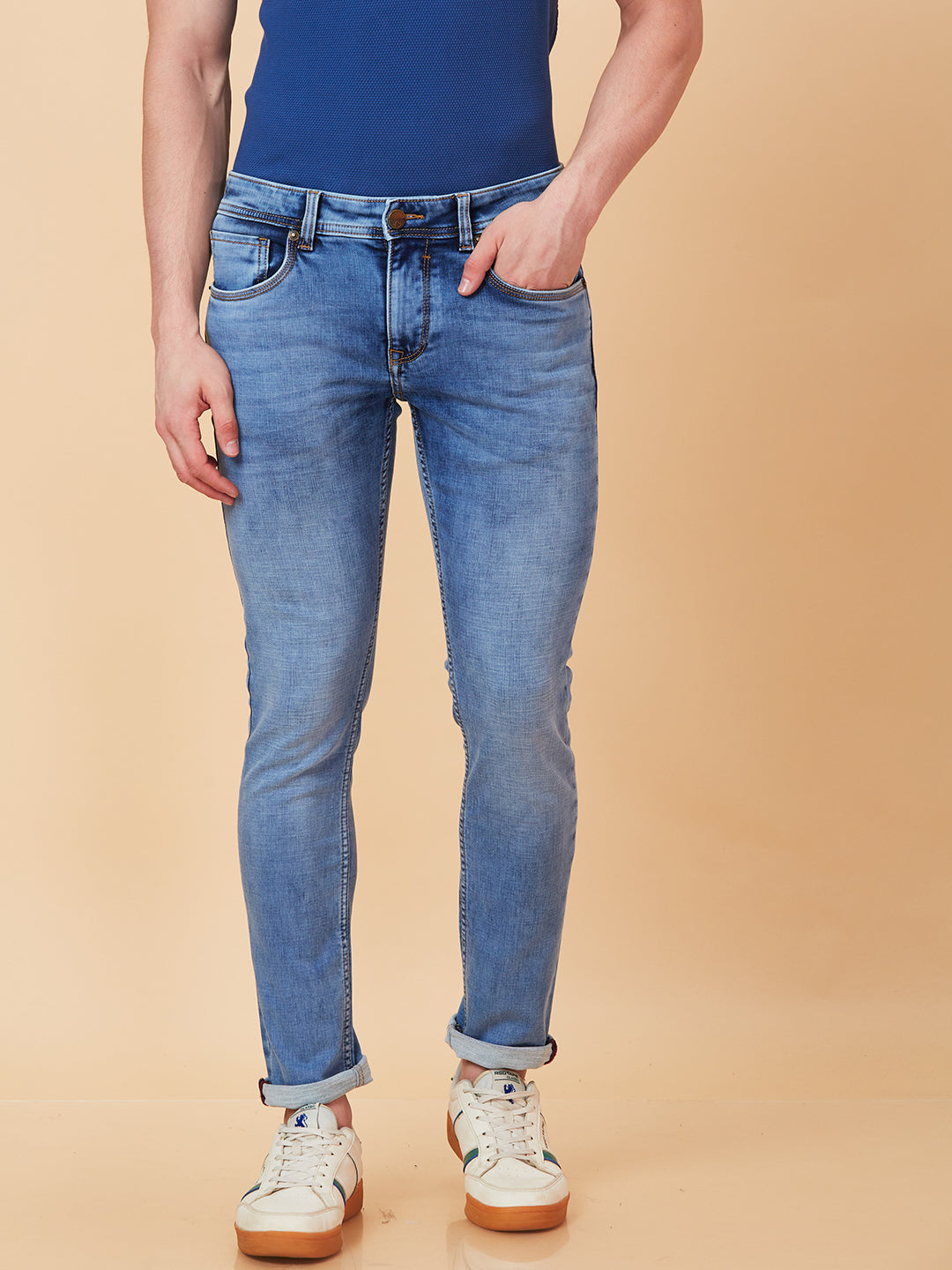 Light Blue Skinny Fit Denims For Men By Being Human Clothing