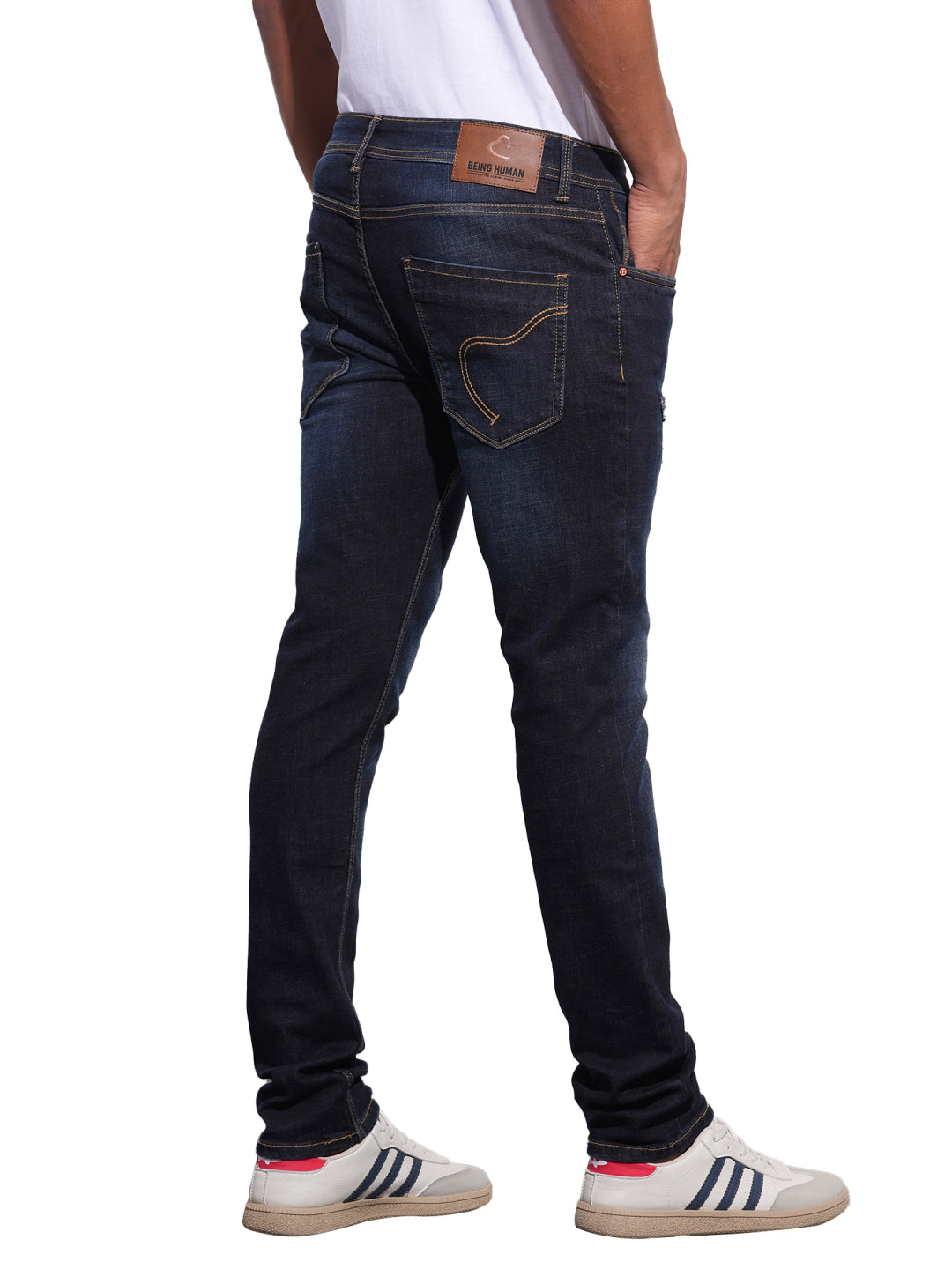 Dark Blue Skinny Fit Denims For Men By Being Human Clothing