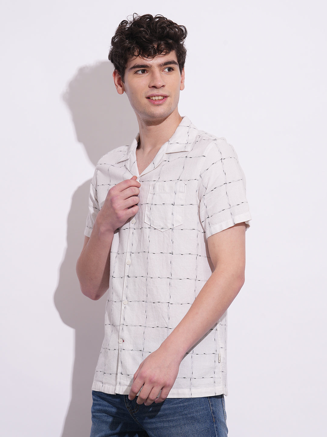 Off White Regular Fit Regular Collar Men's Shirt by Being Human Clothing