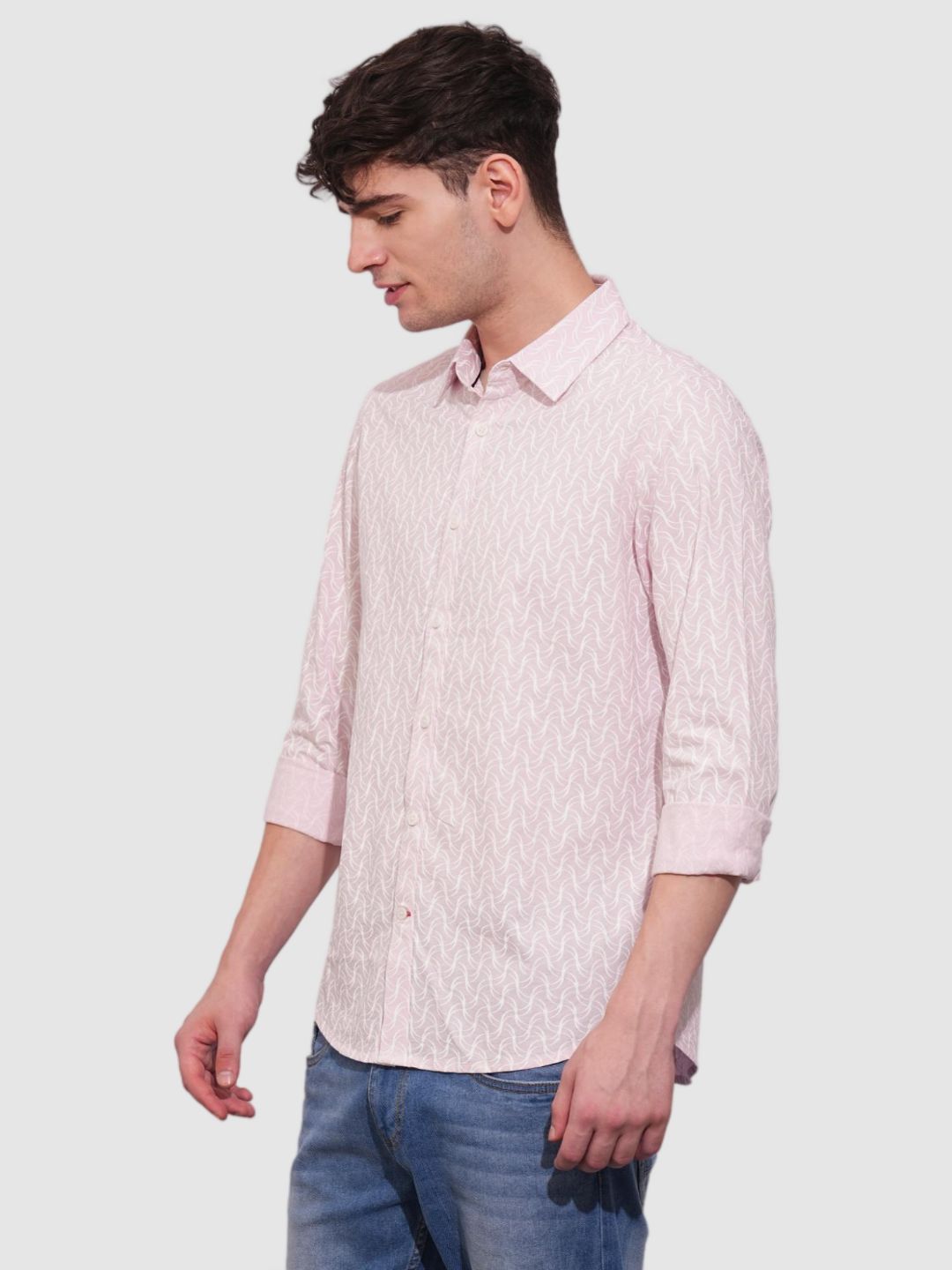 Pink Slim Straight Fit Regular Collar Long Sleeves Men's Shirt by Being Human Clothing