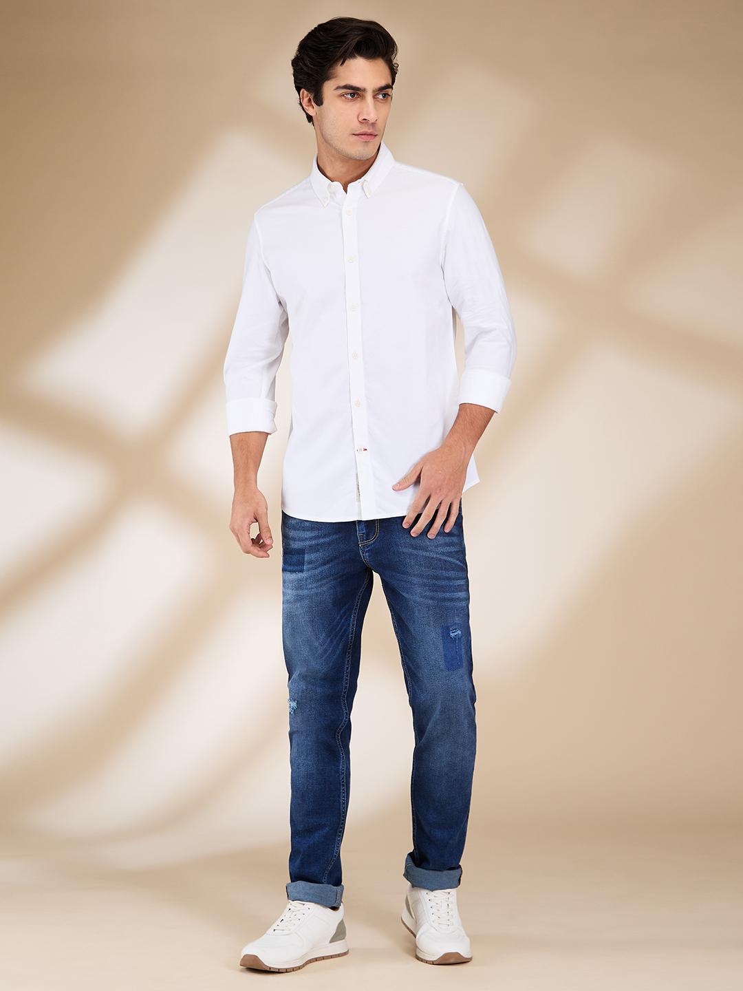 White Slim Fit Regular Collar Men's Shirt by Being Human Clothing
