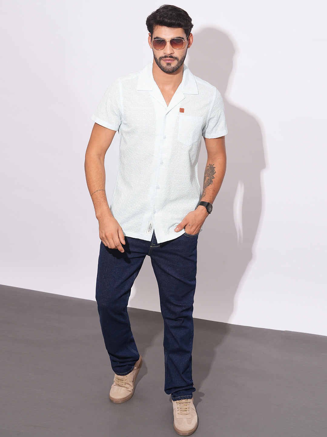 Sky Blue Regular Fit Regular Collar Men's Shirt by Being Human Clothing