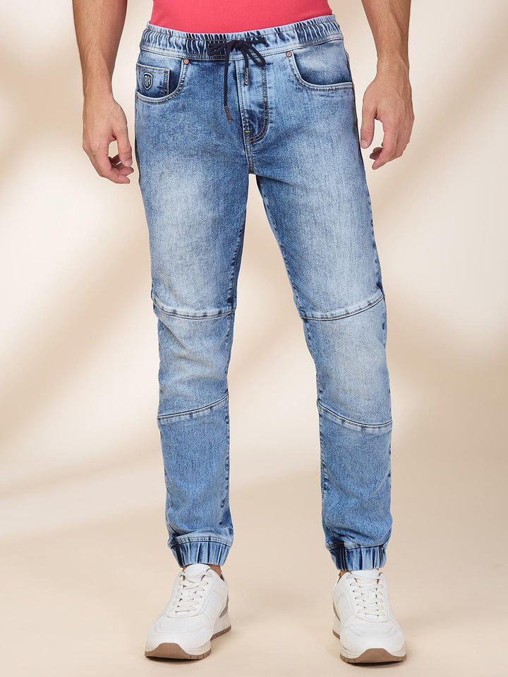 Light Blue Slim Fit Joggers For Men By Being Human Clothing