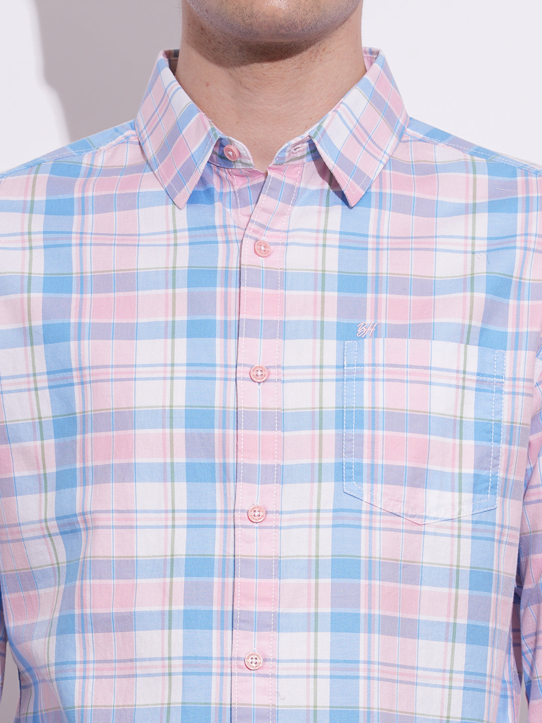 Pink Regular Fit Regular Collar Men's Shirt by Being Human Clothing