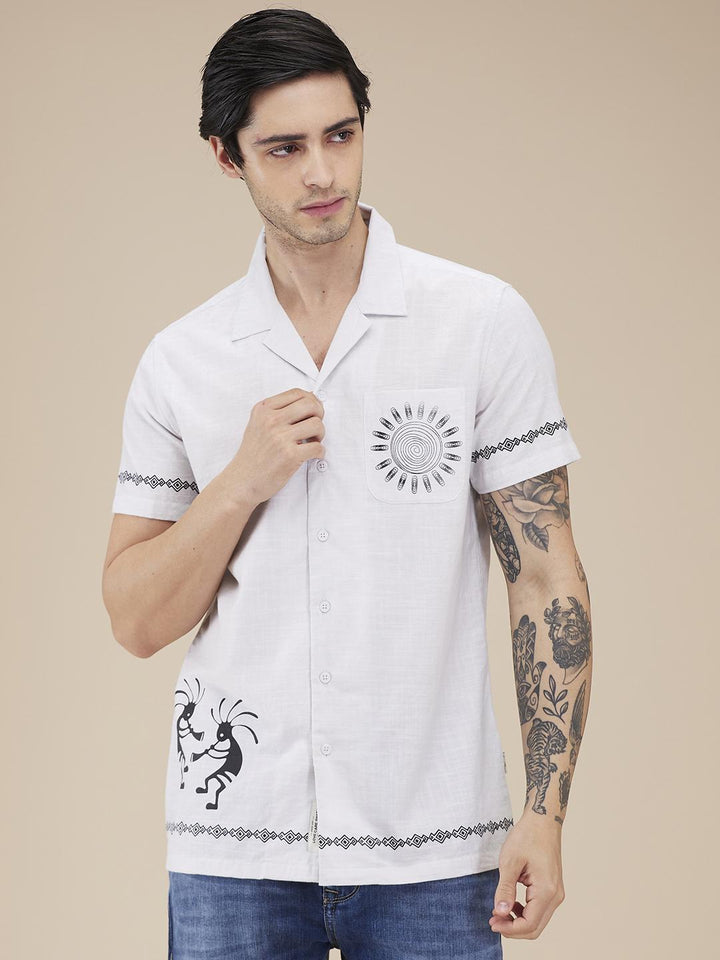 Light Grey Regular Fit Regular Collar Men's Shirt by Being Human Clothing