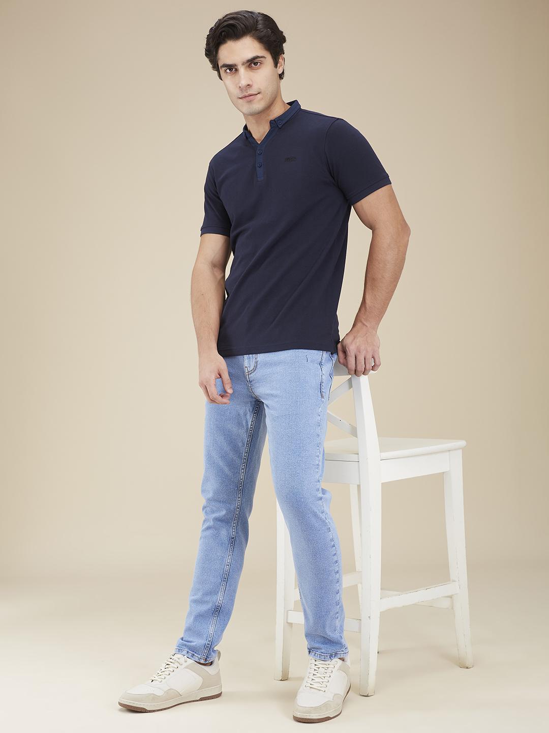 Light Blue Cropped Fit Denims For Men By Being Human Clothing