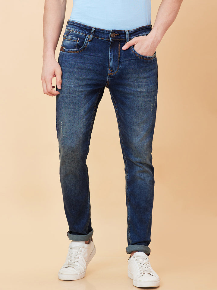 Blue Helium-Skinny Fit Denims for Men by Being Human Clothing
