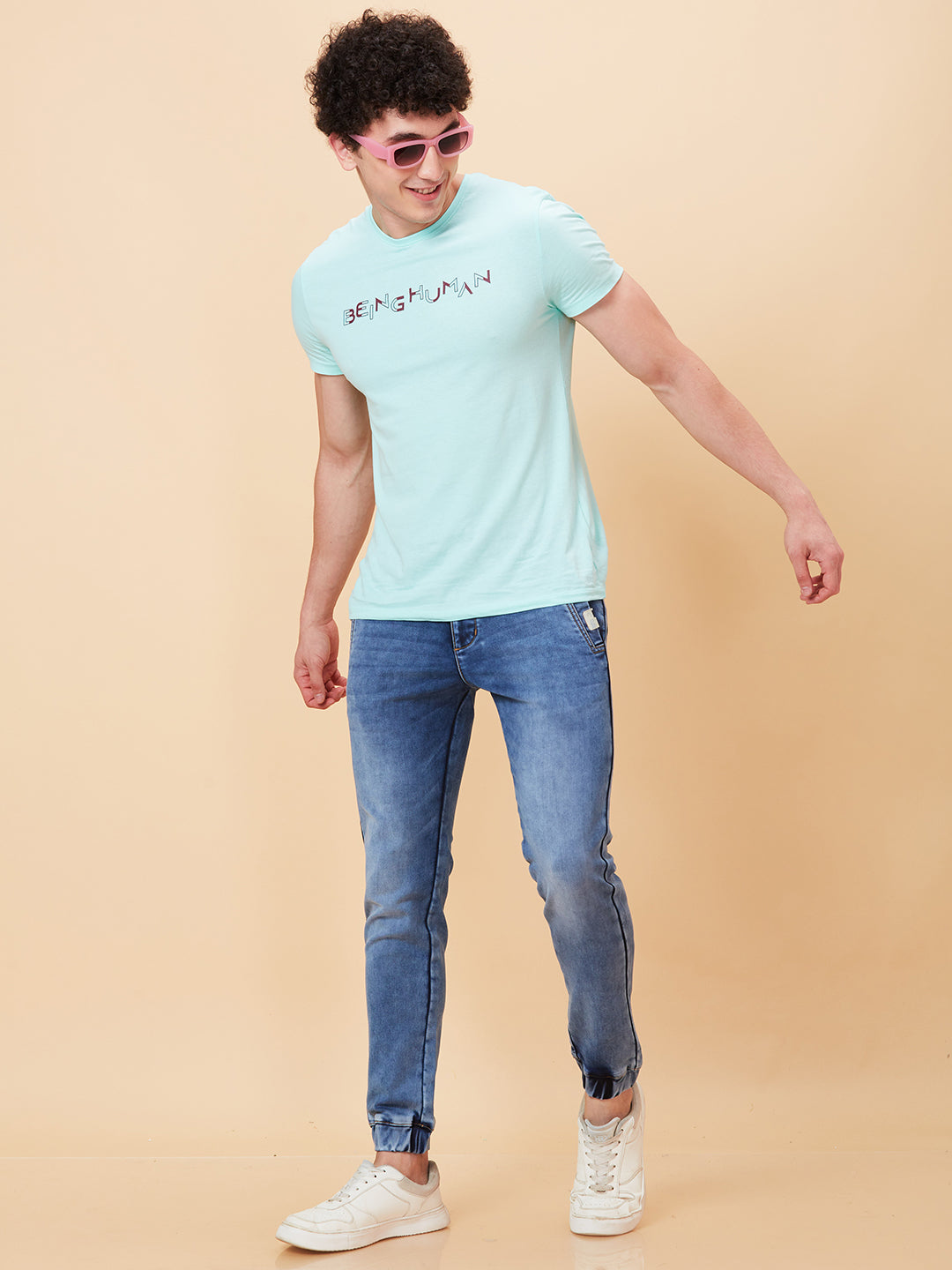 Light Blue Jogger Fit Denims For Men By Being Human Clothing