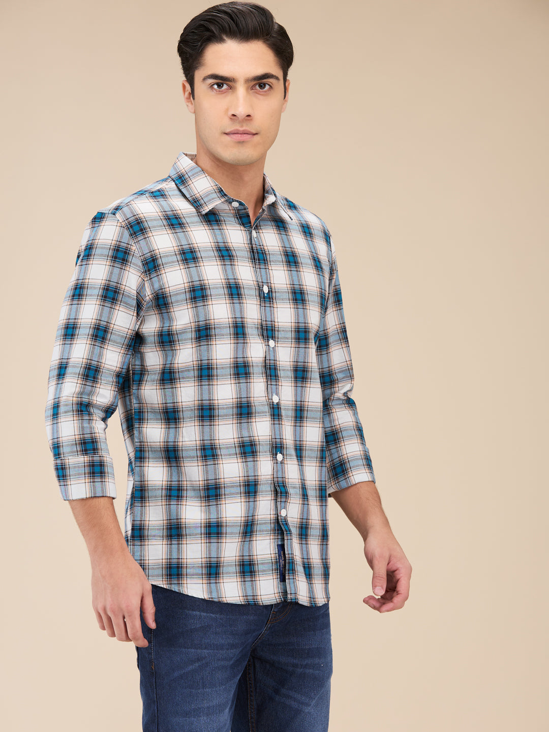 Green Slim Straight Fit Regular Collar Long Sleeves Men's Shirt by Being Human Clothing