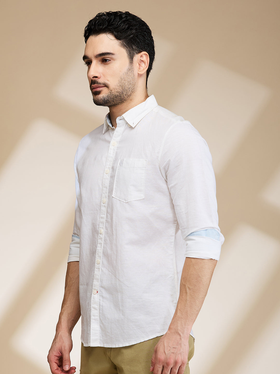 White Slim Fit Regular Collar Men's Shirt by Being Human Clothing