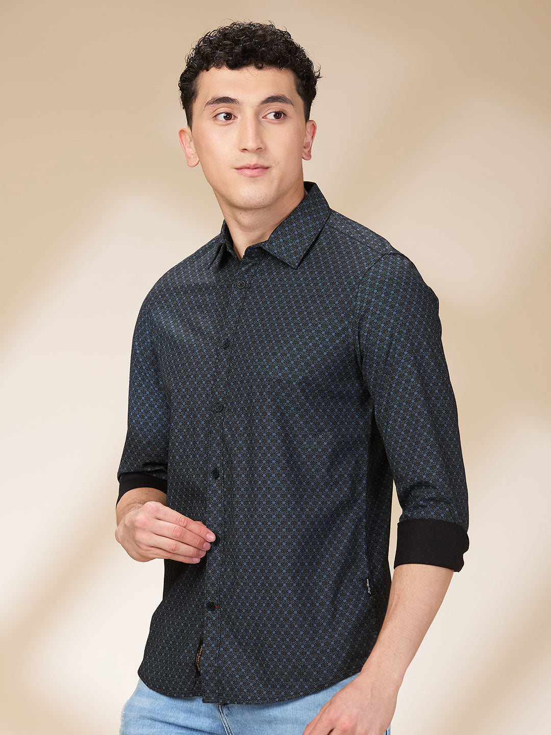 Grey Slim Straight Fit Regular Collar Long Sleeves Men's Shirt by Being Human Clothing