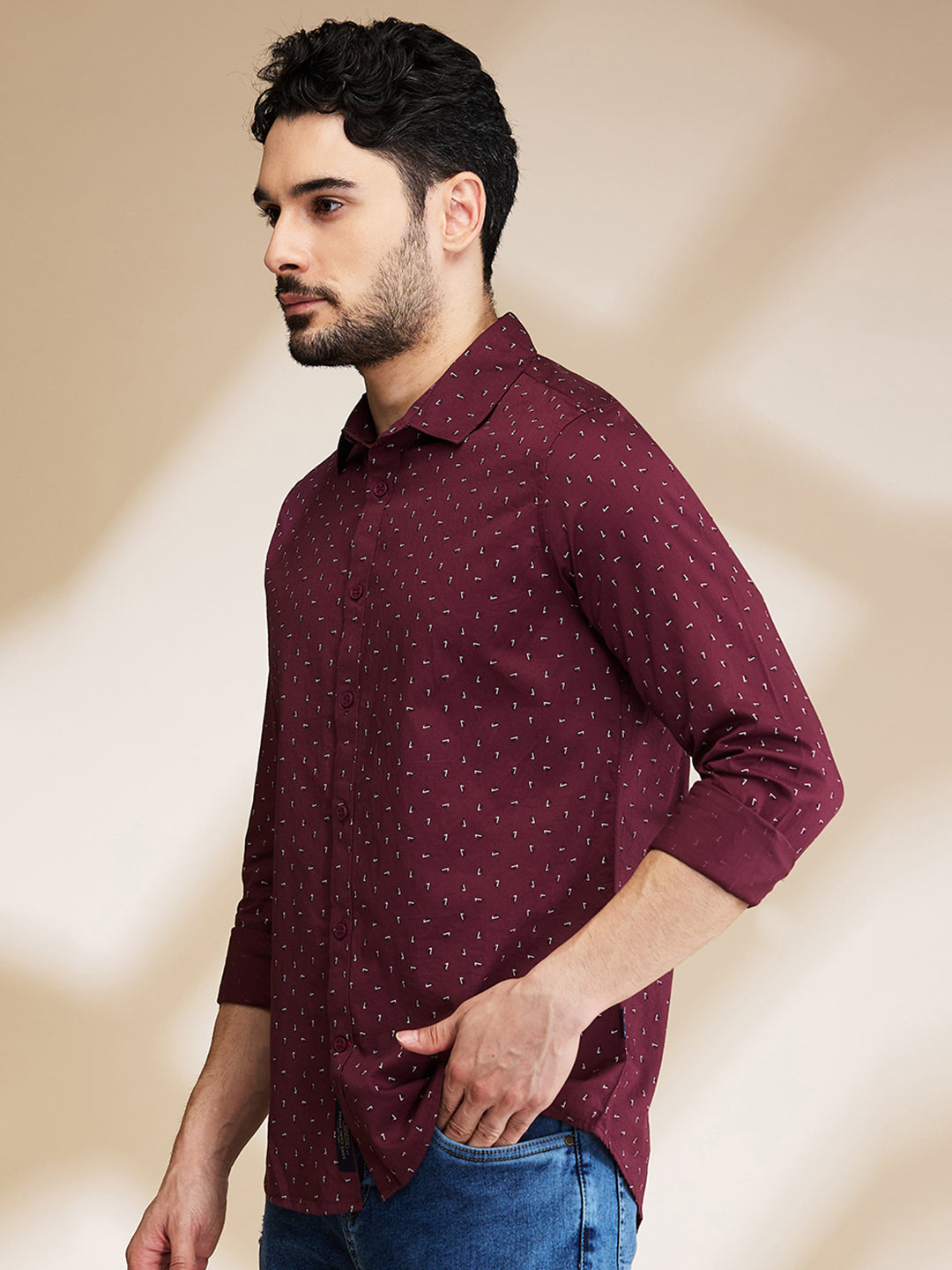 Red Slim Straight Fit Regular Collar Long Sleeves Men's Shirt by Being Human Clothing