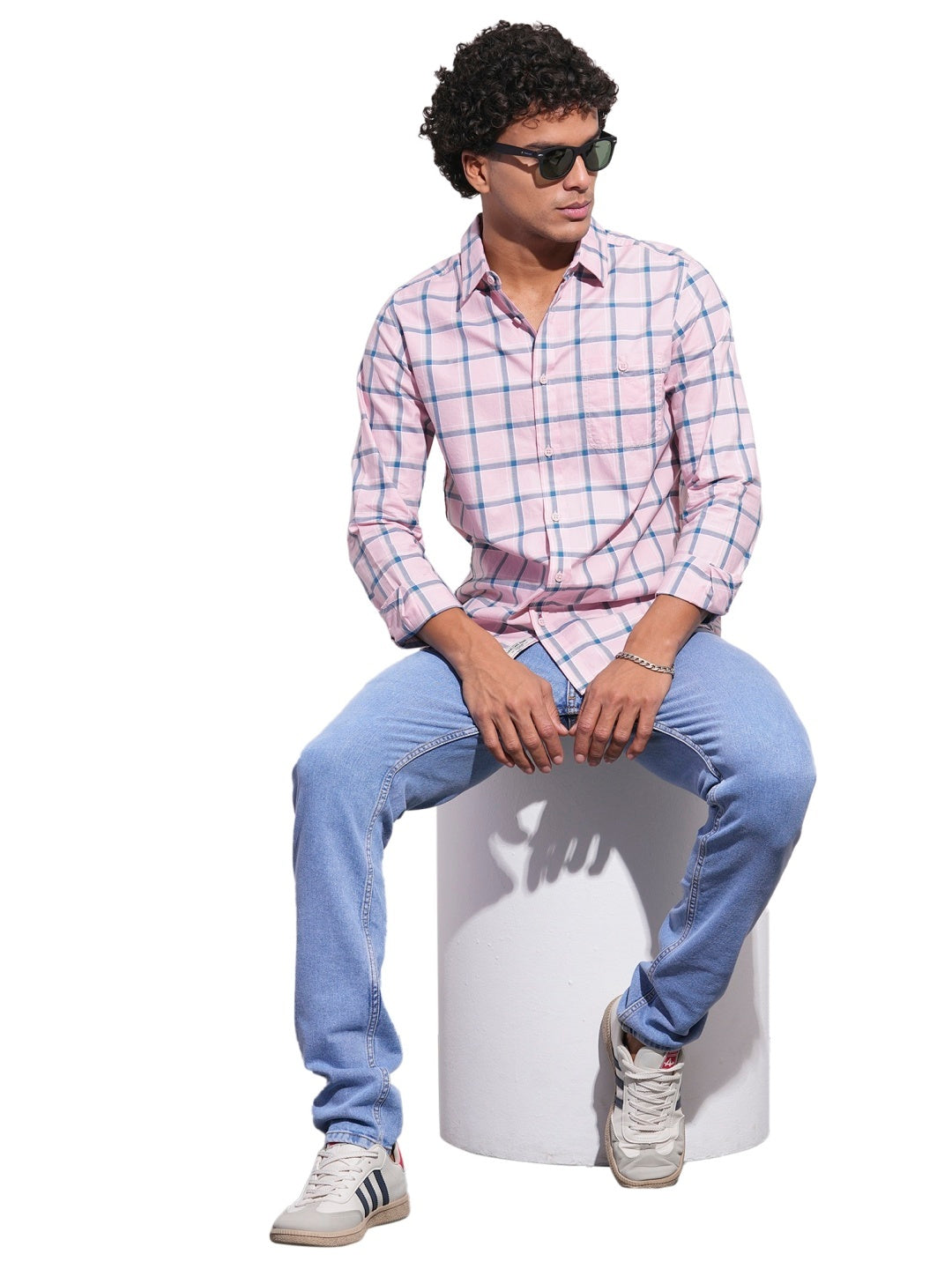 Pink Regular Fit Regular Collar Men's Shirt by Being Human Clothing