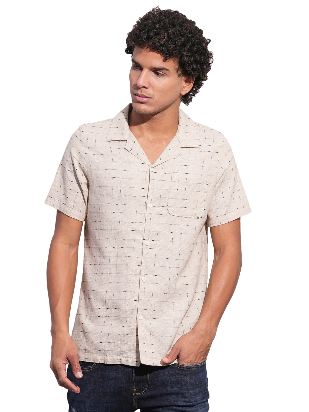 Beige Easy Fit Regular Collar Men's Shirt by Being Human Clothing