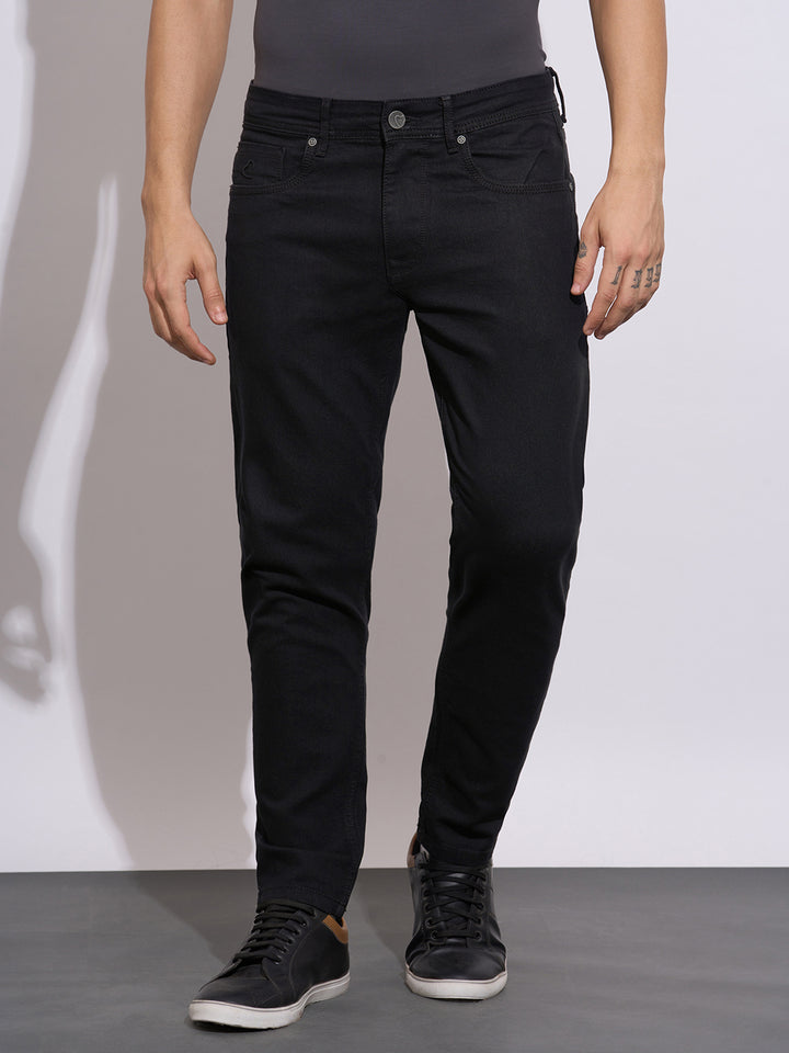 Black Cropped Fit Denims For Men