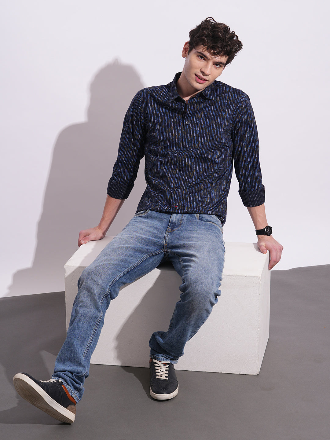 Navy Regular Fit Regular Collar Men's Shirt by Being Human Clothing