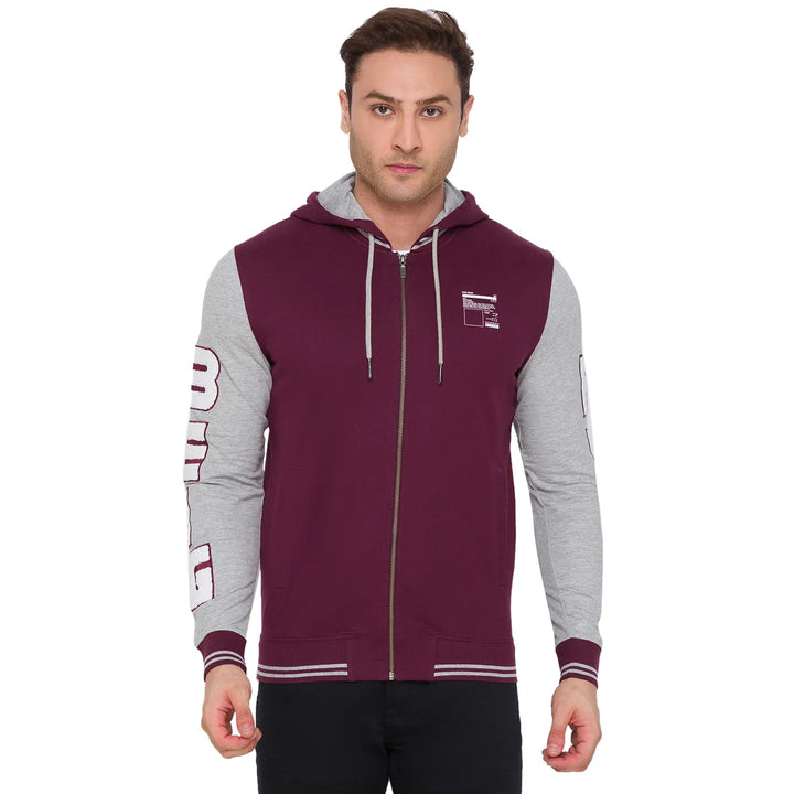 Red Regular Fit  Long Sleeves Cotton Men's Hoodie