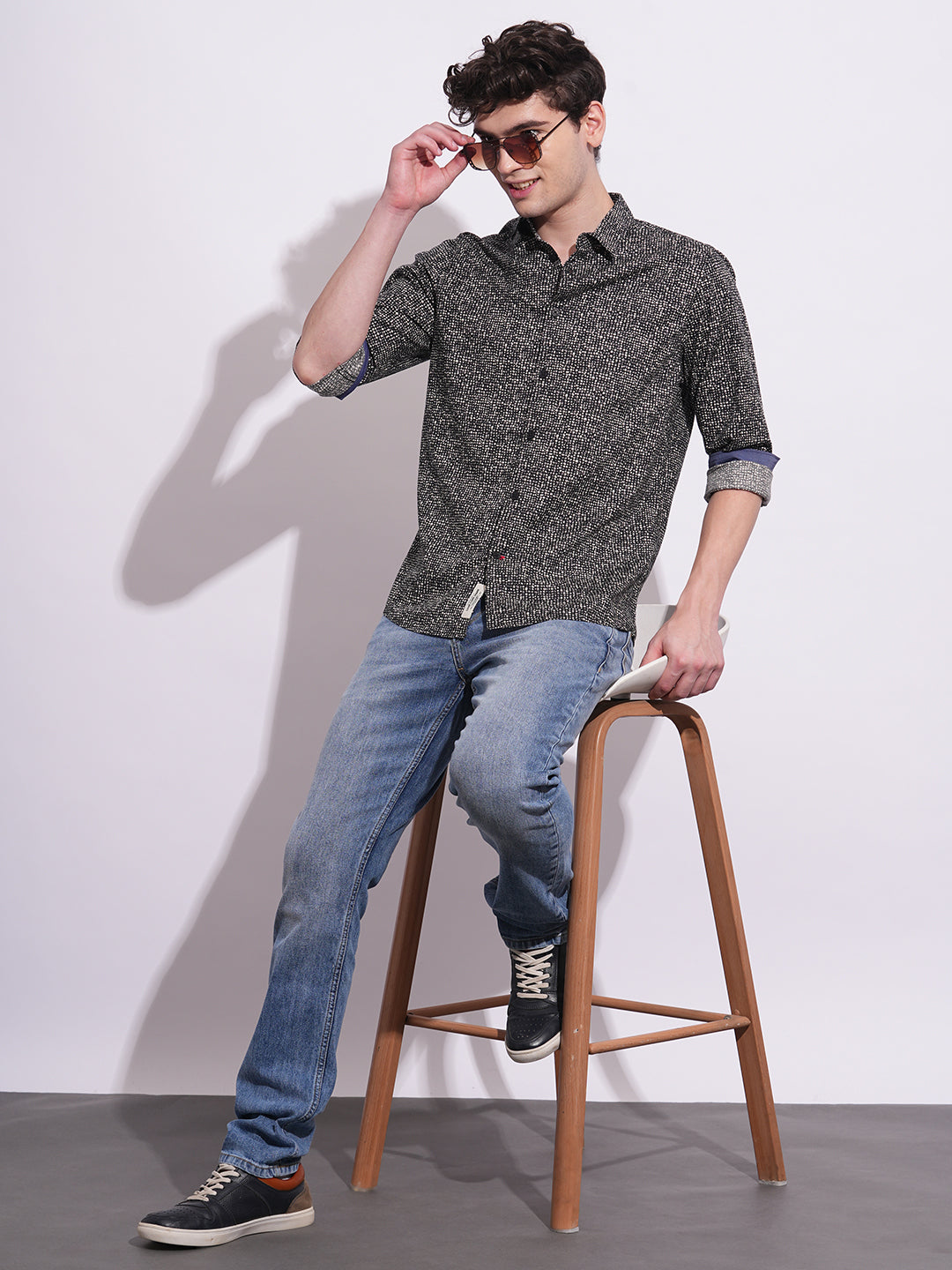 Black Regular Fit Regular Collar Men's Shirt by Being Human Clothing