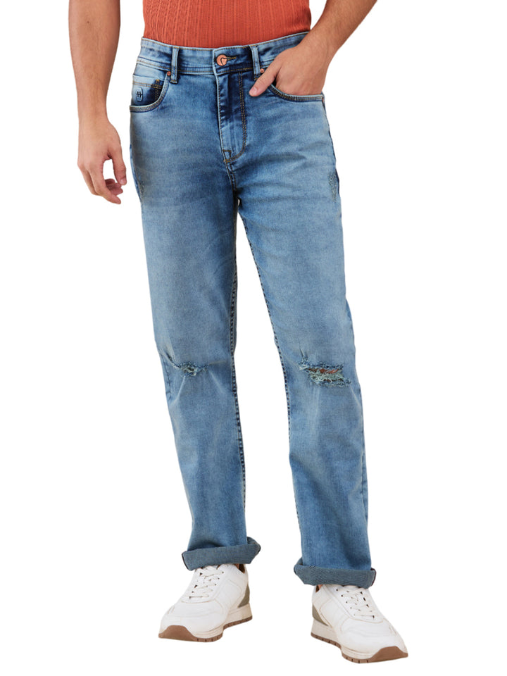 Light Blue Cropped Fit Denims For Men By Being Human Clothing