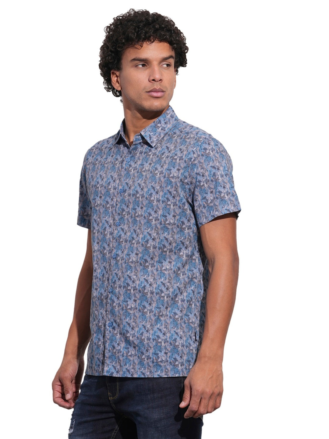 Blue Regular Fit Regular Collar Men's Shirt by Being Human Clothing
