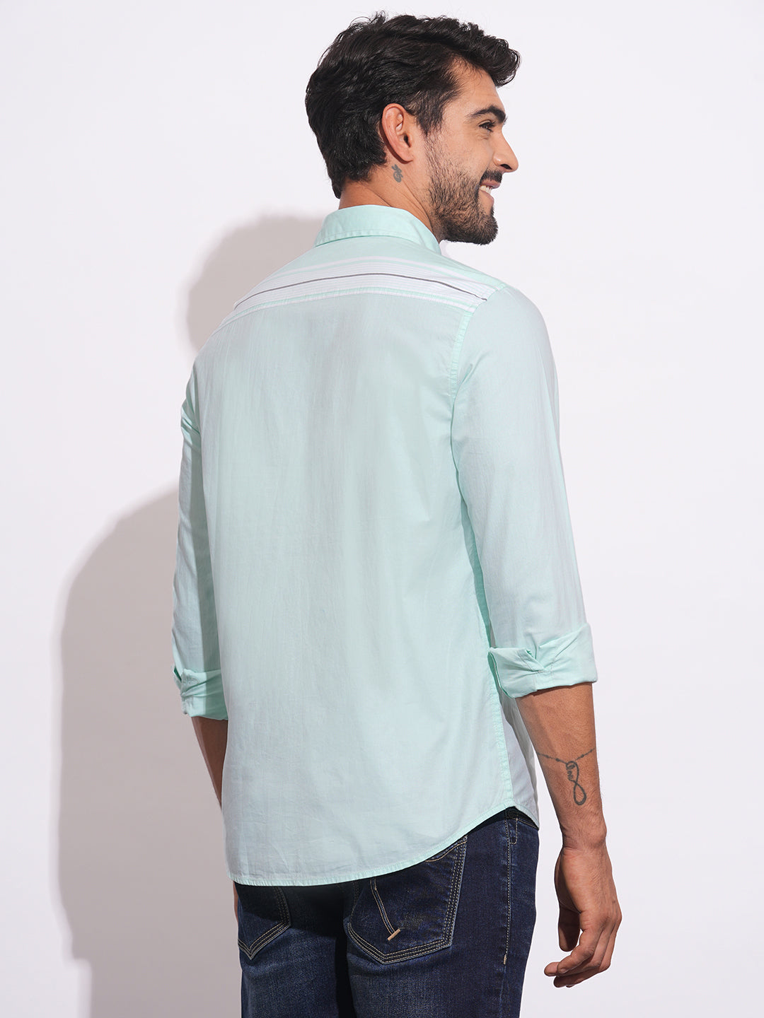 Sea Green Regular Fit Regular Collar Men's Shirt by Being Human Clothing