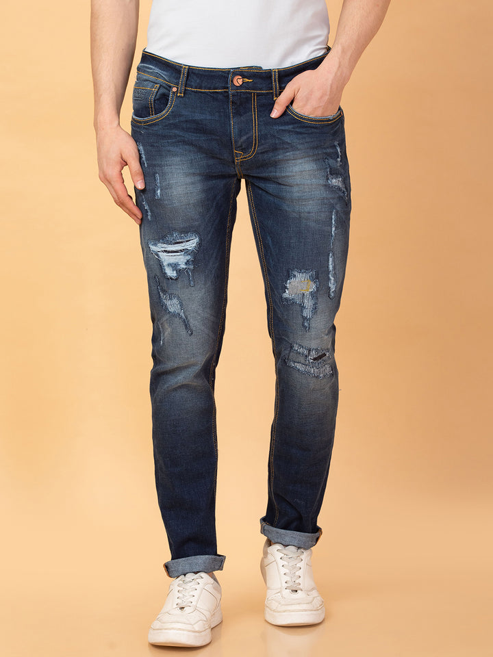 Blue Neon-Slim Fit Denims for Men by Being Human Clothing