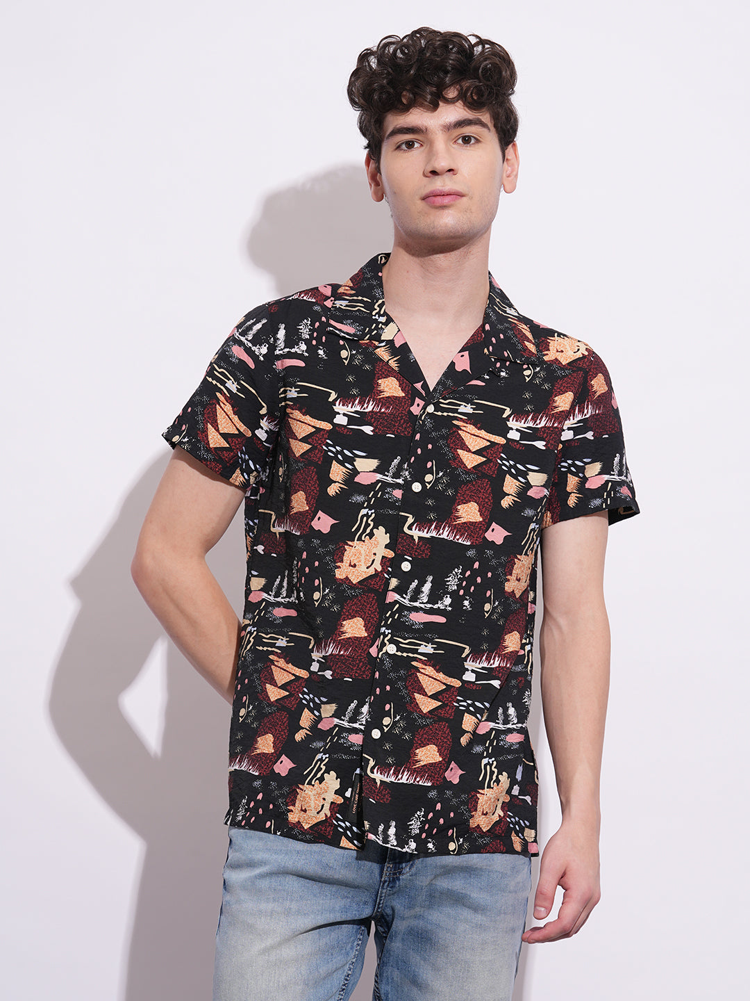 Black Regular Fit Regular Collar Men's Shirt by Being Human Clothing