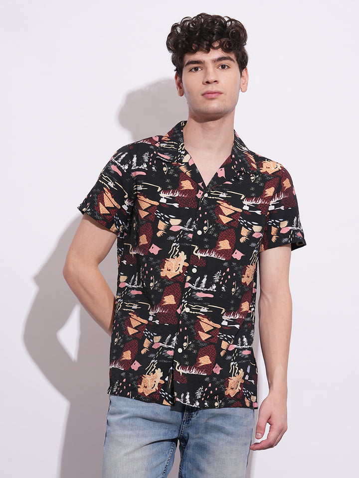 Black Regular Fit Regular Collar Men's Shirt by Being Human Clothing