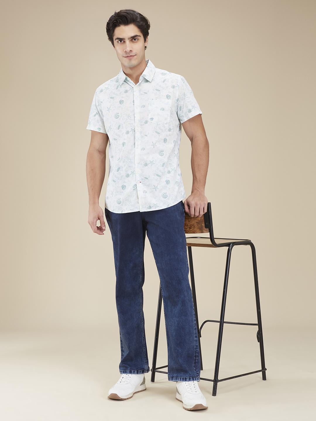 White Regular Fit Regular Collar Men's Shirt by Being Human Clothing