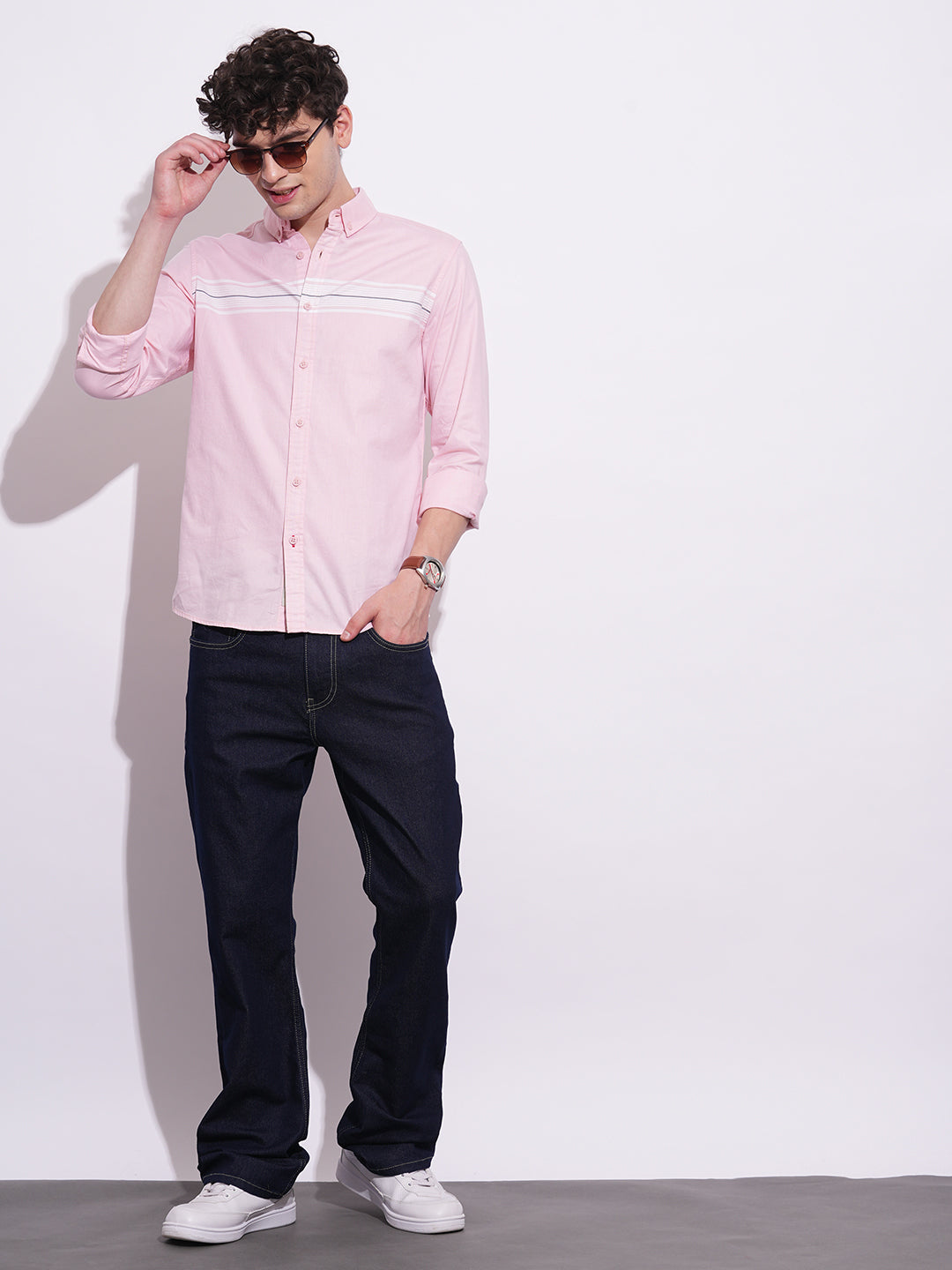 Peach Regular Fit Regular Collar Men's Shirt by Being Human Clothing