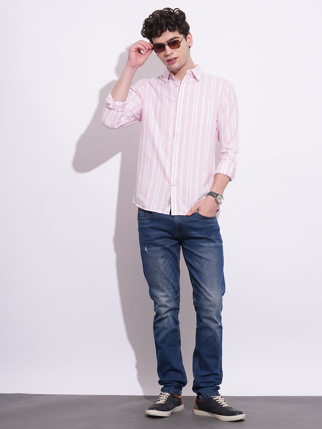 Light Pink Regular Fit Regular Collar Men's Shirt by Being Human Clothing