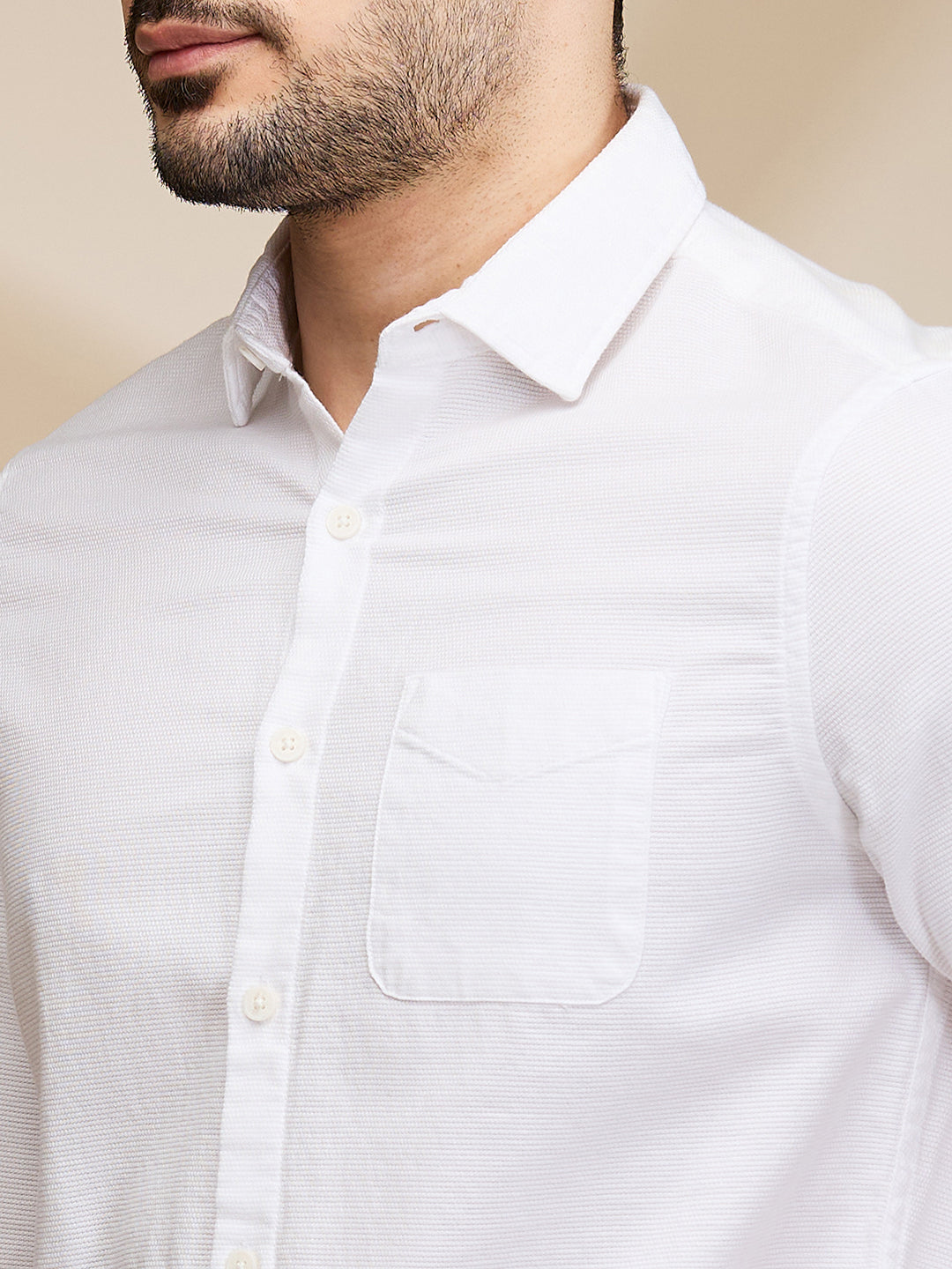 White Slim Fit Regular Collar Men's Shirt by Being Human Clothing