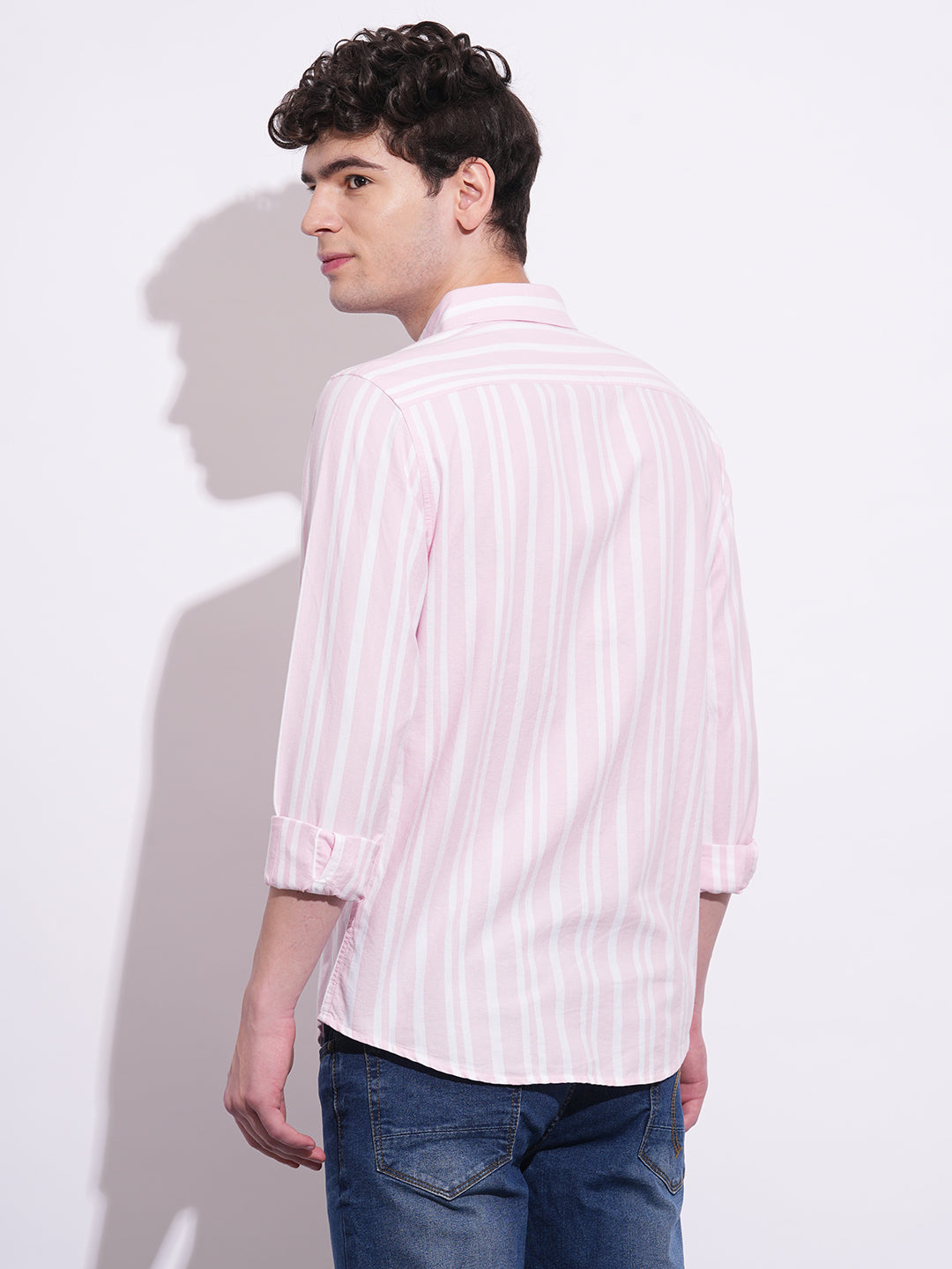 Light Pink Regular Fit Regular Collar Men's Shirt by Being Human Clothing