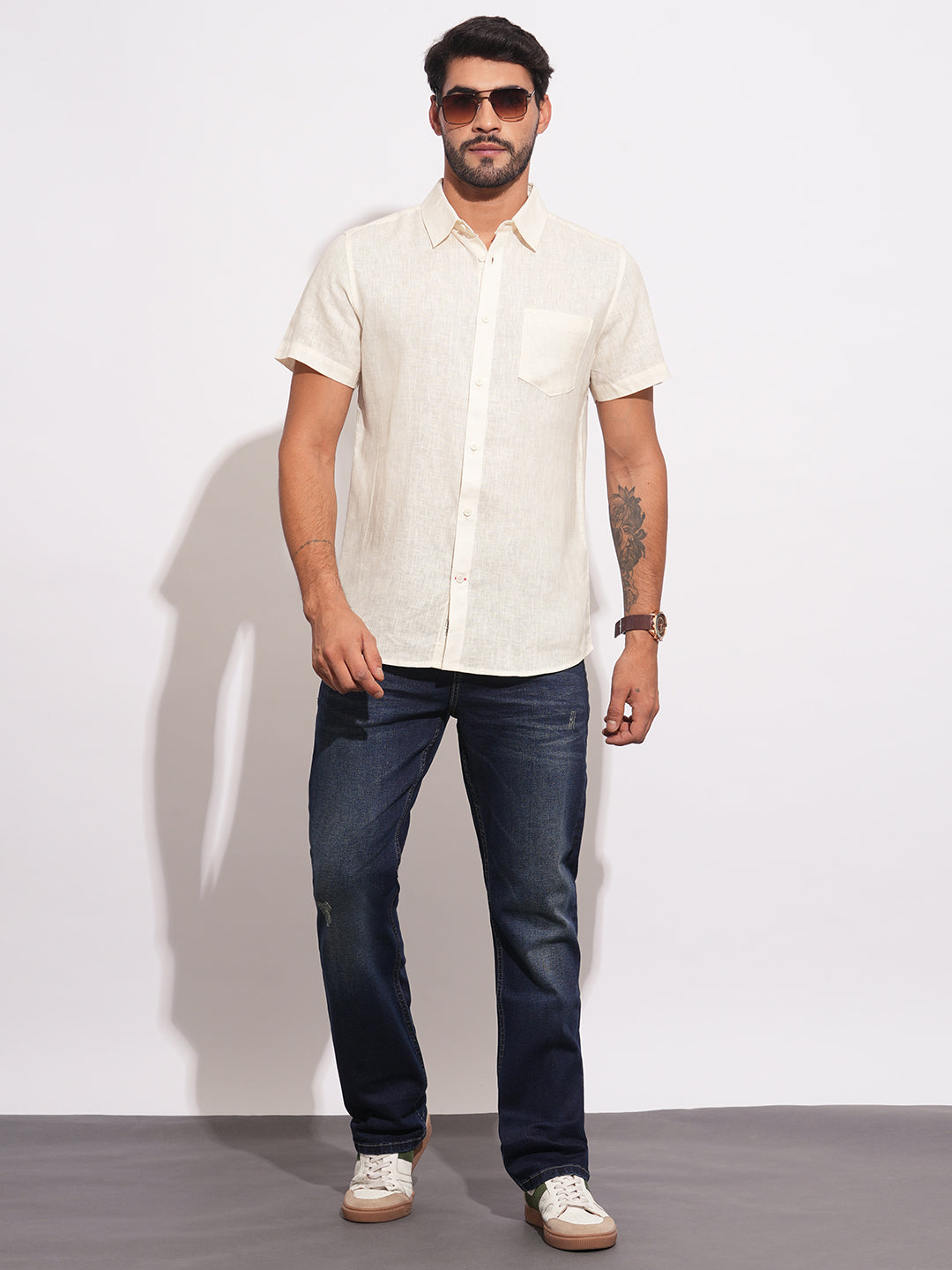 Yellow Regular Fit Regular Collar Men's Shirt by Being Human Clothing