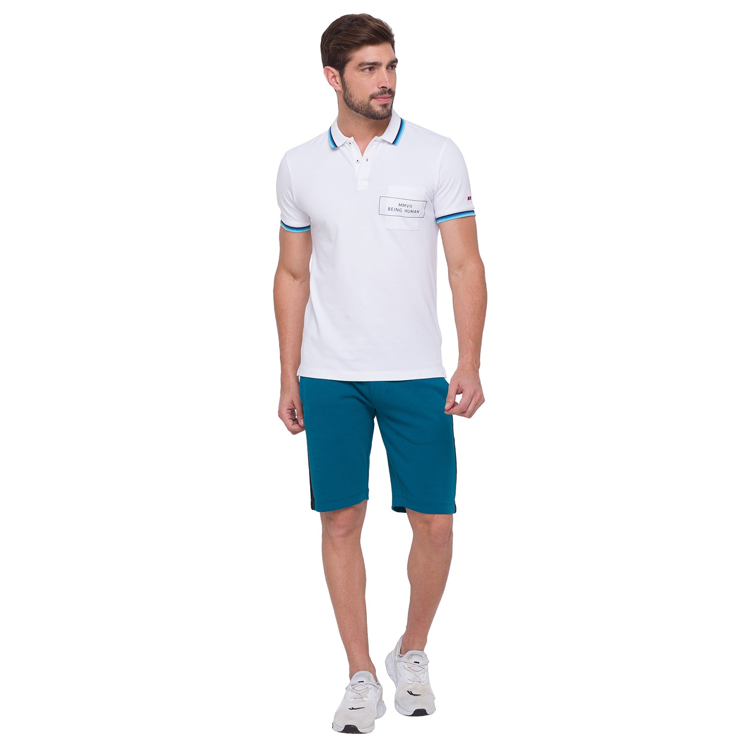 Ocean Blue Regular Fit Shorts For Men By Being Human Clothing