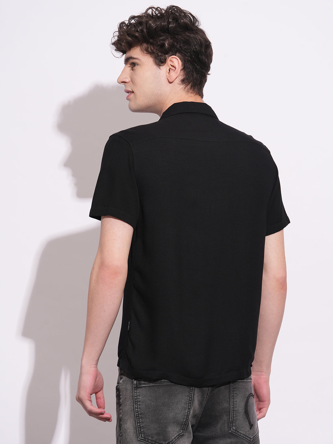 Black Regular Fit Regular Collar Men's Shirt by Being Human Clothing