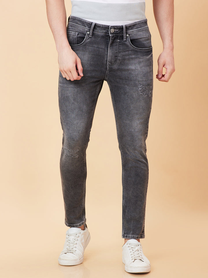 Grey Argon-Cropped fit Denims for Men