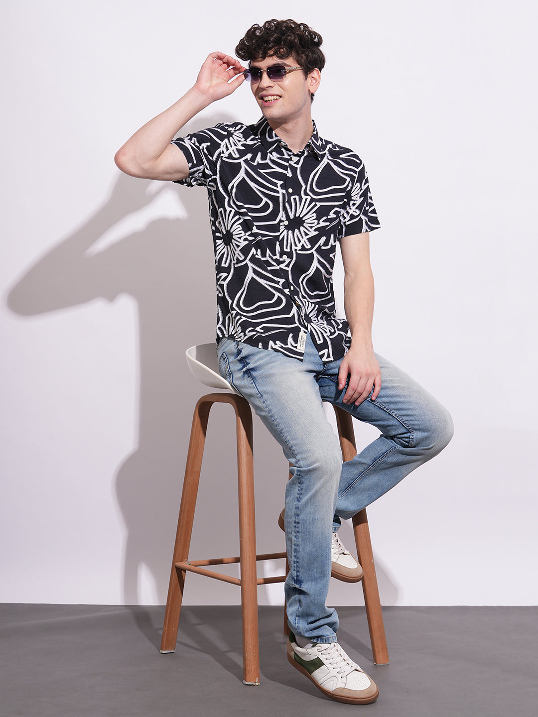 Black Regular Fit Regular Collar Men's Shirt by Being Human Clothing