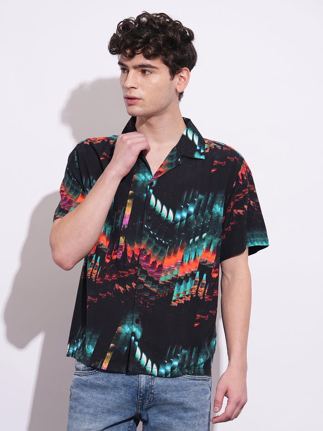 Black Easy Fit Regular Collar Men's Shirt by Being Human Clothing