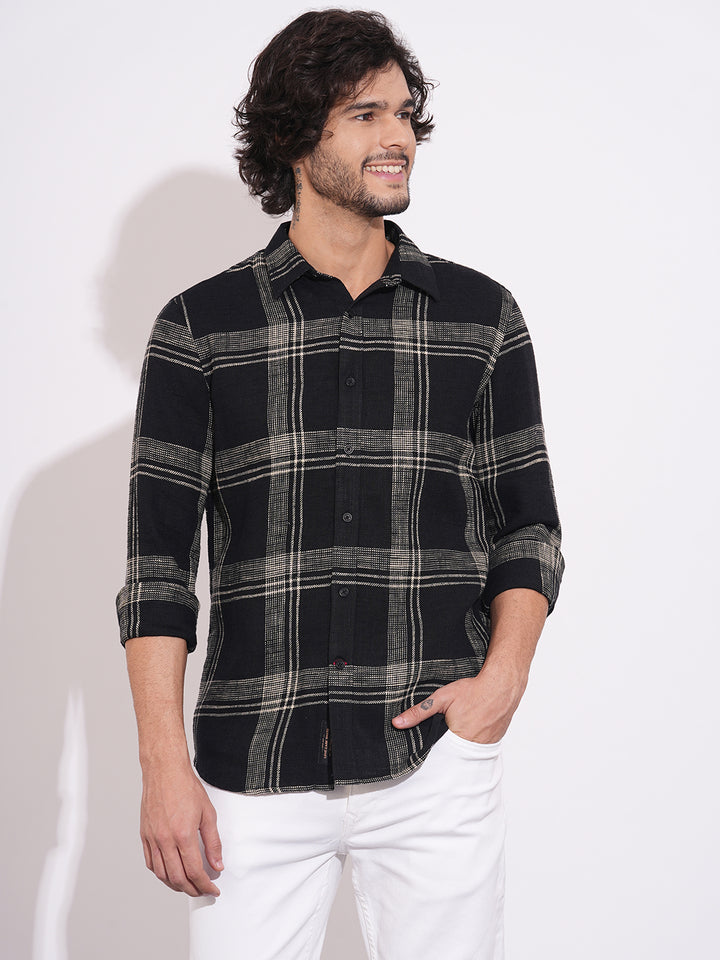 Black Regular Fit Regular Collar Men's Shirt