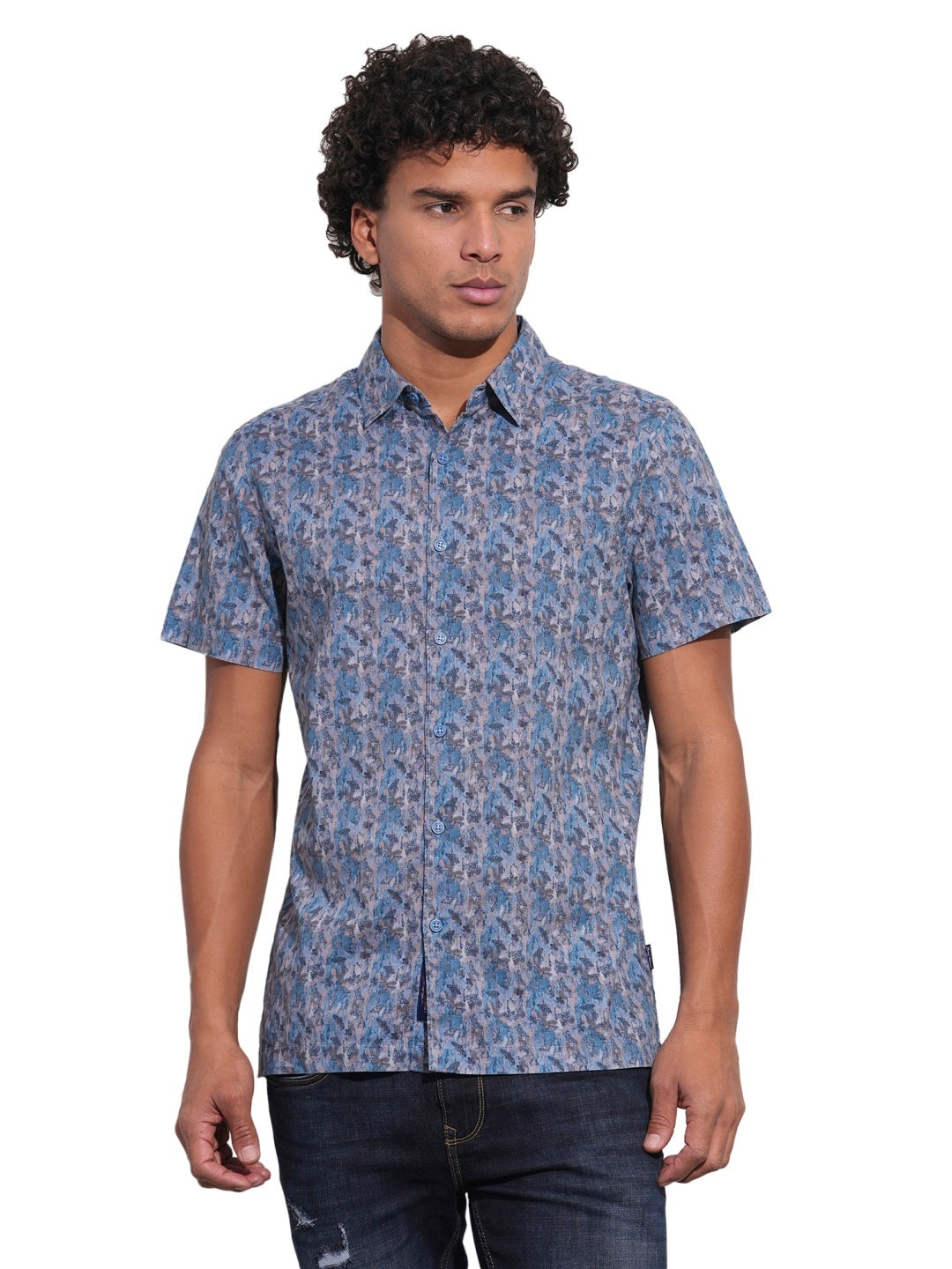 Blue Regular Fit Regular Collar Men's Shirt by Being Human Clothing