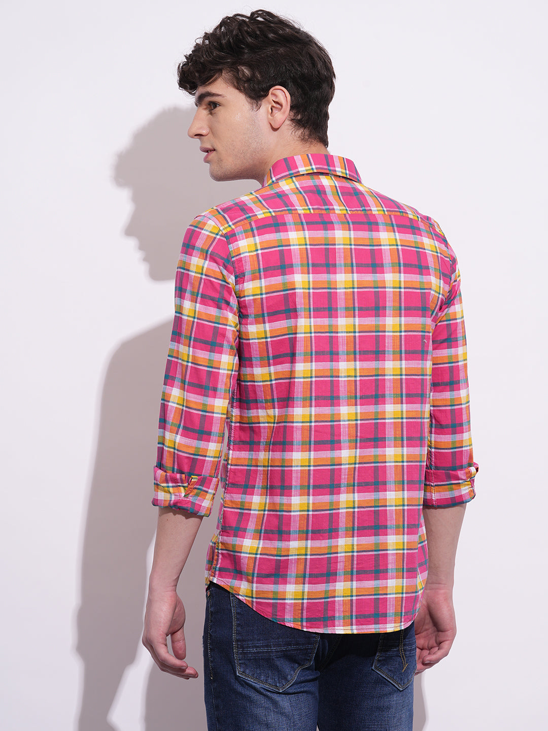 Pink Regular Fit Regular Collar Men's Shirt by Being Human Clothing