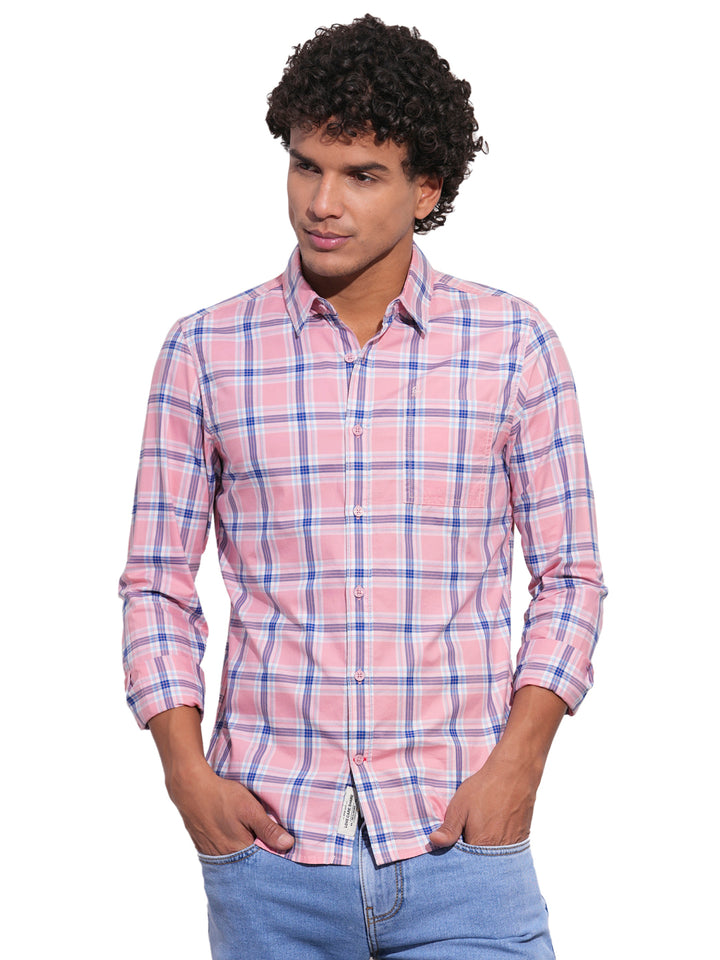 Pink Regular Fit Regular Collar Men's Shirt by Being Human Clothing