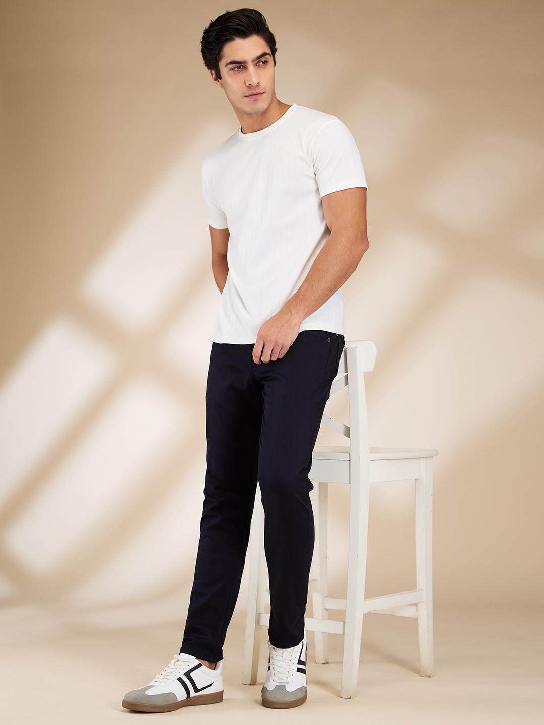 Navy Cropped Fit Denims For Men By Being Human Clothing