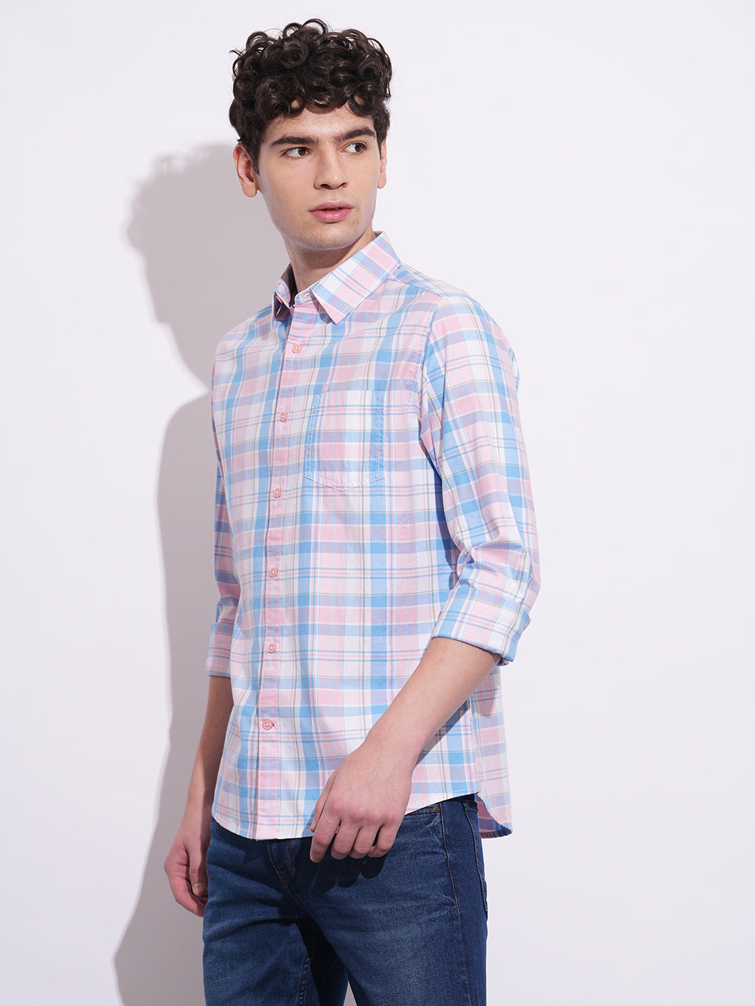 Pink Regular Fit Regular Collar Men's Shirt by Being Human Clothing