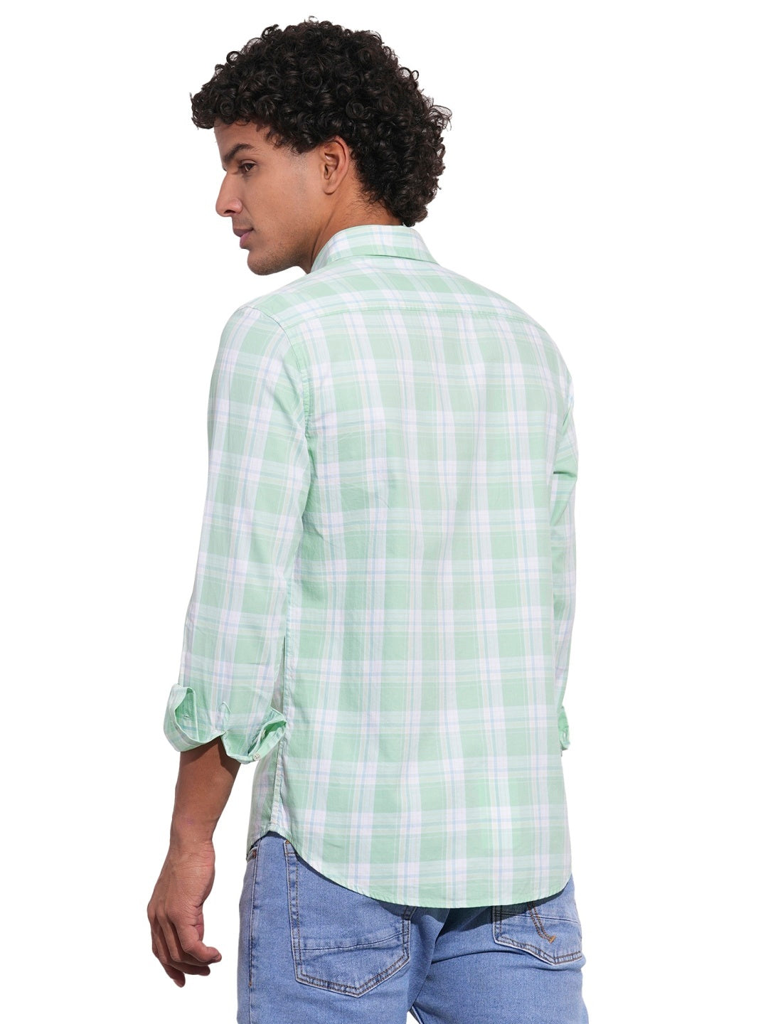 Green Regular Fit Regular Collar Men's Shirt by Being Human Clothing